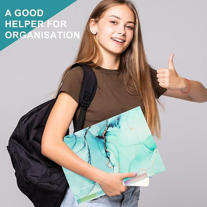 Ddaowanx Expanding File Folder, Letter A4 Size Accordion Plastic File Organizer, 5 Pocket Folders for Documents, Aesthetic Folder with Labels, Paper Organizer for School Office (Green Marble)