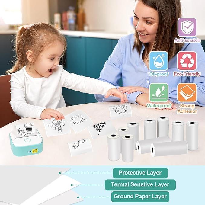 14 Rolls 53mmx28mm Thermal Printer Paper, Mini Colorful Self-adhesive Label Printer Paper for Phomemo Memoking Mini Printer, Small Printer T02/M02, Study Notes, Journal Photos (white)