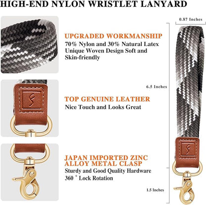 Fishent Stretchy Wristlet Keychain,Braided Cute Wrist Lanyards for Keys, Key Chain Holder for Women Men, Wrist Strap Keychain for Car Keys Phone Camera Wallet ID Badges Card (Chocolate)