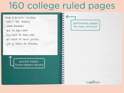 Steel Mill & Co Cute Large Spiral Notebook College Ruled, 11" x 9.5" with Durable Hardcover and 160 Lined Pages, Garden Blooms (Cream)