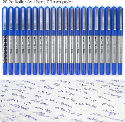 ARTEZA Rollerball Pens Pack of 20, 0.7mm Blue Liquid Ink Pens for Bullet Journaling Fine Point Rollerball