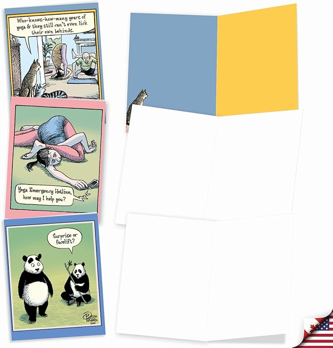 The Best Card Company - 10 Funny Assorted Blank Humor All Occasions Notecards Boxed Set 4 x 5.12 Inch w/Envelopes Cartoon Comics for Men, Women (10 Designs, 1 Each) - Very Bizarro M6464OCB