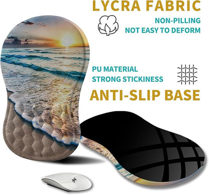 Hokafenle Ergonomic Mouse Pad Wrist Support, Wrist Rest Mousepad for Carpal Tunnel Pain Relief with Integrated Memory Foam Slope Massage Bulge (11.8x7.9 inch,Beach Sunset