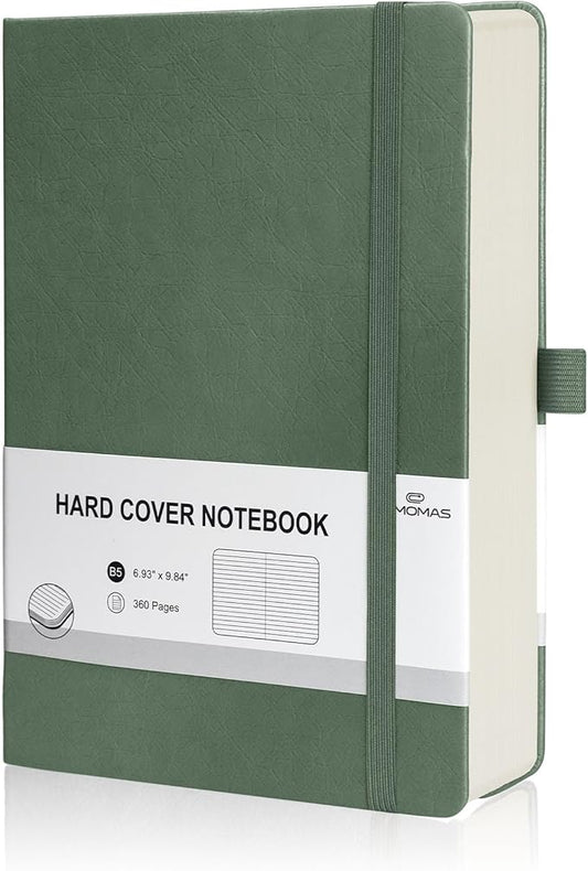 Lined Journal Notebook, 360 Numbered Pages(With page number), Thick Journal for Writing B5 College Ruled Notebook, 100gsm Lined Paper, Leather Hardcover, 9.8'' X 6.9''-Morandi Green