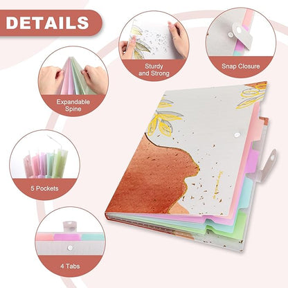 Ddaowanx Expanding File Folder, Letter A4 Size Accordion Plastic File Organizer, 5 Pocket Folders for Documents, Aesthetic Folder with Labels, Paper Organizer for School Office (Bohemian Printed 2)