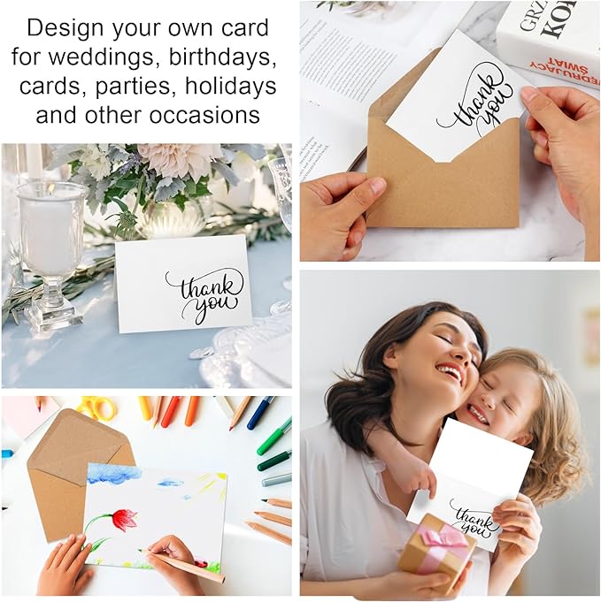 Joyberg 34 PCS Baby Shower Thank You Cards With Envelopes 3.5”x5”, Blank Dark White Thank You Notes With Envelopes Set, Brown Paper Envelopes and Stickers Wedding Thank You Cards With Envelopes