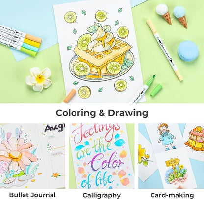 Ohuhu Markers for Adult Coloring Books No bleeding 36 Pastel Colors Coloring Markers Water-based Dual Tips Fineliner & Brush Drawing Pens Art Markers for Kids Adults Sketch Journal - Maui