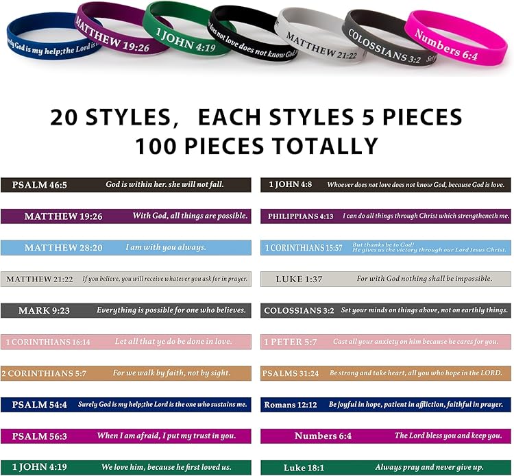 QEERBSIN Bible Verses Bracelets Motivational Christian Rubber Bracelets Faith Hope Wristbands Bracelets for Men Women Teens