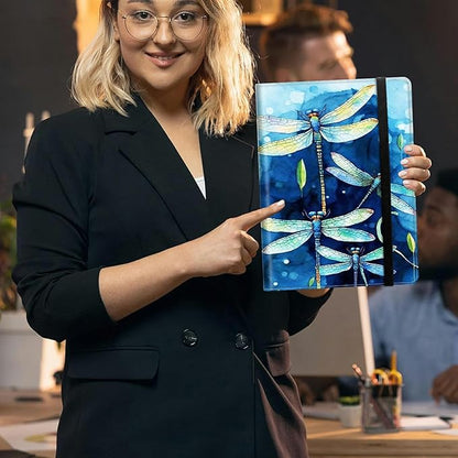 Dragonfly PU Leather Padfolio Clipboard Notepad with Pen Loop and Elastic Strap Interview/Resume Document Organizer for Business School Office