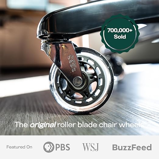 The Original Roller Style Office Chair Wheels (As Seen On PBS) - Incredibly Smooth & Quiet Rolling Casters - Safe for Hardwood Floors & Carpet - Easy Install with Universal Fit - Set of 5 - Silver