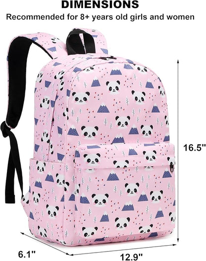 Panda School Backpack for Teens Girls, Womens College Bookbags Kids School Bags Laptop Backpacks (Pink)