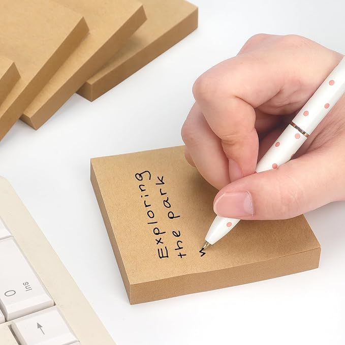 Sticky Notes 3x3 Self-Stick Notes Pads with 6 Bright Colors, Easy to Post for Office, Shool, Home, 6 Pads/Pack, 100 Sheets/Pad(Kraft Paper)