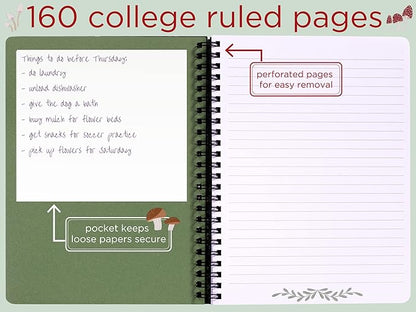 Steel Mill & Co Cute Mini Spiral Notebook, 8.25" x 6.25" Journal with Durable Hardcover and 160 Lined Pages, Mushroom