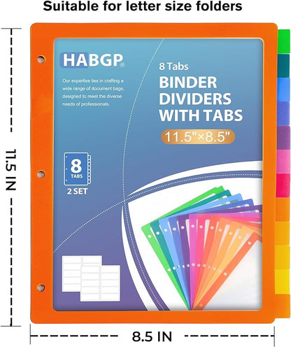 HABGP 3 Ring Binder Dividers, 12-Tab Plastic Clear Binder Dividers, Multicolor Monthly Dividers, Letter Size File Organizer 3 Hole Punch, 1 Set 12 Pcs Write On Tabs for Notebook