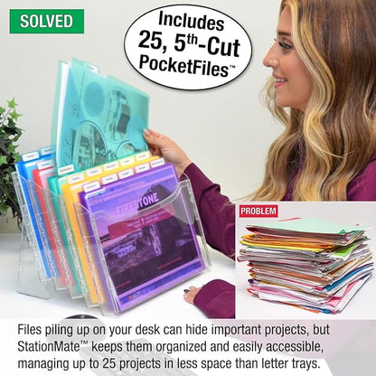 Ultimate Office StationMate Desktop Organizer (Includes 25, 5th-Cut PocketFiles). Complete Project Manager and File Sorter for The Office or Home with an Incline Design Puts All Files in Clear View