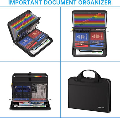 ENGPOW Accordion File Organizer,Fireproof Expanding File Folder with Multi Pockets,13 Colorful Pockets Document Organizer with Handle & Labels,Portable Home Travel Safe Storage for Letter A4 Files