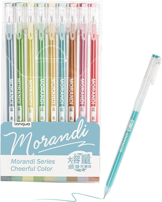 0.5mm Journal Colouring Pens, Assorted Rainbow Colors Pens Set of 9 for Adults Journal Coloring Calligraphy,Made for Everyday Writing, Journals,Drawing,Coloring Books (Morandi-Cheerful Color)