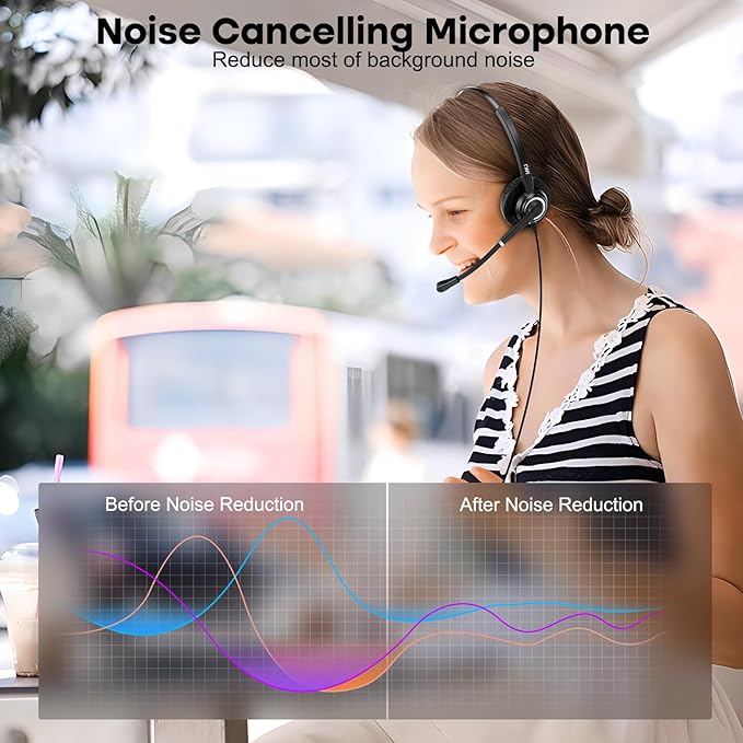 MKJ Telephone Headset with Microphone Noise Canceling Corded RJ9 Dual Ear Cisco Headset for Cisco Landline Phone CP-7821 CP-7841 7931G 7940 7942G 7945G 7960 7962G 7965G 7970 8841 8865 8961 9951