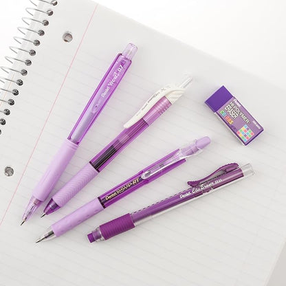Pentel Color Shades Writing Pack - Includes; Pencil, Pens, and Erasers- Pastel Violet (BLBKALZBPV)