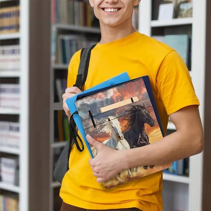 COEQINE Sunset Horse Textbook Cover for Paperbacks 9x11 Portable Book Sleeves with Zipper Portable Book Pouch Protector Book Case with Pen Holder Washable Cute Running Animal