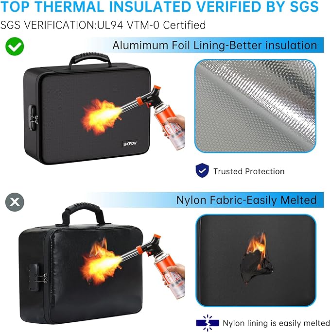 ENGPOW Fireproof File Organizer Bag with 13 Colorful Pockets Accordion File Folder,5200℉ Document Organizer Box with Lock&Labels,Multi-Layer Portable Home Safe Storage for Important Documents,Files