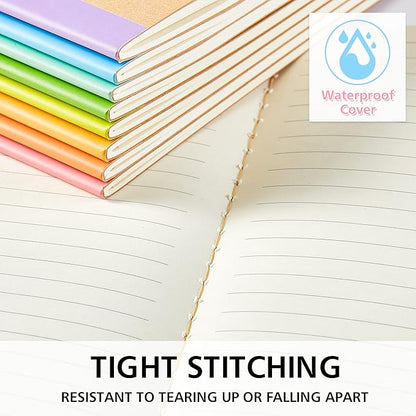 feela 16 Pack Composition Notebook Bulk, Kraft Cover Lined Blank College Ruled Travel Journals with Pastel Color Spine For Women Students Office, 60 Pages, 8.3”x 5.5”, A5, 8 Pastel Colors