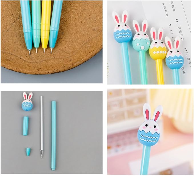 YYaaloa 12pcs Rabbit Eggs Gel Ink Pens 0.5 mm Black Ink Novelty Pens for Child, Women Coworkers Kids Office School Home Wedding Bridal Shower Gifts Party Supplies (Rabbit Eggs pens 12pcs)