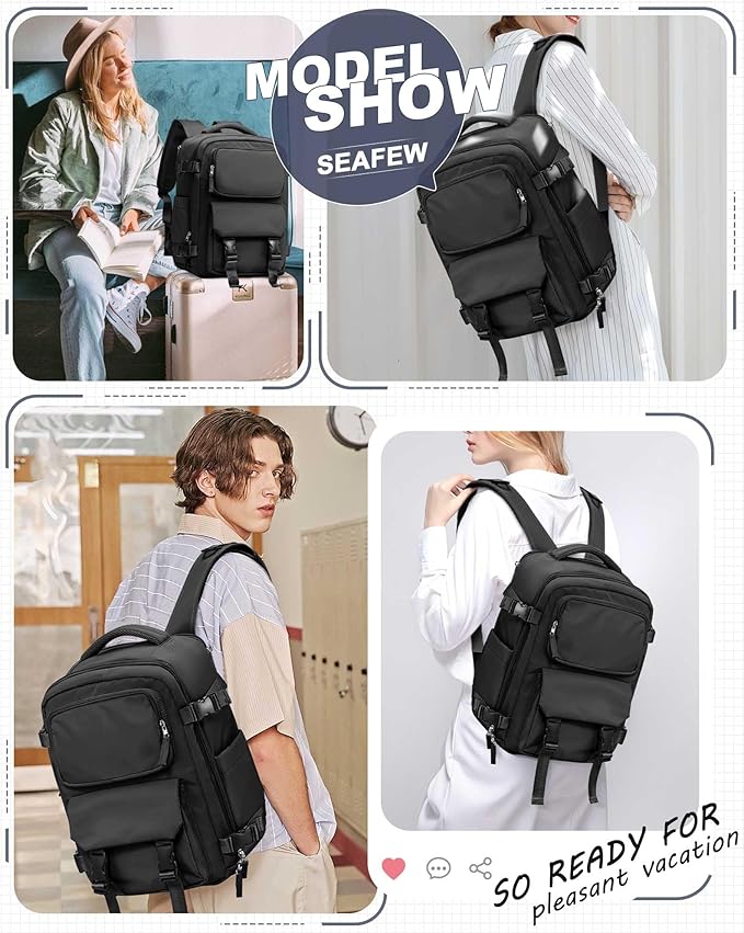 Black Travel Backpack for Women Men, Carry on Backpack Flight Approved Item Bag, Casual Daypacks Cabin Bagage, Hiking Backpack Lightweight Rucksack, Business Laptop Backpack Small