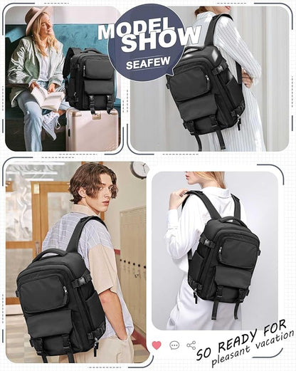 Black Travel Backpack for Women Men, Carry on Backpack Flight Approved Item Bag, Casual Daypacks Cabin Bagage, Hiking Backpack Lightweight Rucksack, Business Laptop Backpack Small