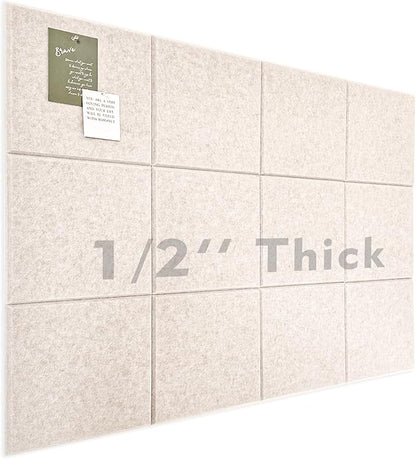 Large Cork Board for Office Wall Decor,48"x36"-12 Pack Felt Wall Tiles with 35 Push Pins, Thicker 0.47in, Felt Bulletin Board Pin Board Cork Boards for Walls - Beige