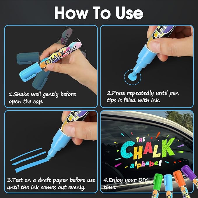 MaxGear Chalk Markers, 36 Color Liquid Chalk Marker for Blackboard, Wet Erase Window Markers for Glass Washable with 6mm Reversible Bullet & Chisel Tip for Chalkboard, Glass, Window, Mirror, 36 Pack