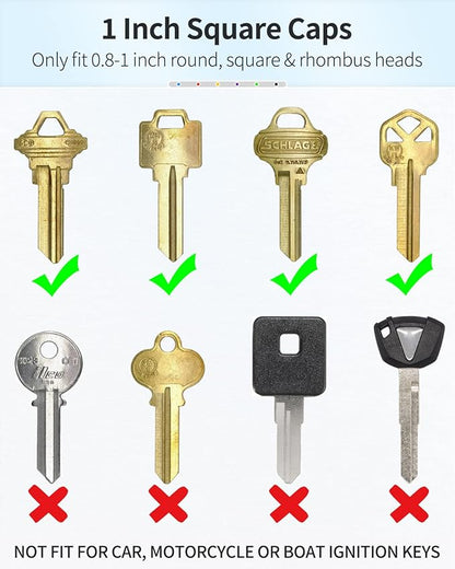 Uniclife 12 Pcs Key Cap Tags 1 Inch Key Covers Protectors with Blank Paper Labels and Clear Windows Soft Key Identifiers for Standard Regular Thin Flat House Keys (Not for Odd-Shaped Keys), 6 Colors