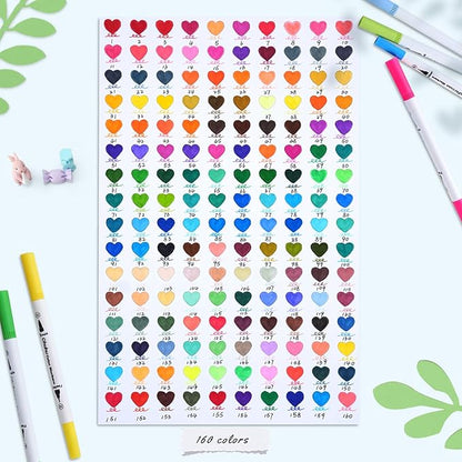 Ohuhu Markers for Adult Coloring Books: 160 Colors Coloring Markers Dual Tips Fine & Brush Drawing Pens Water-Based Art Markers for Kids Adults Sketch Bullet Journal with Carrying Case - Maui - White