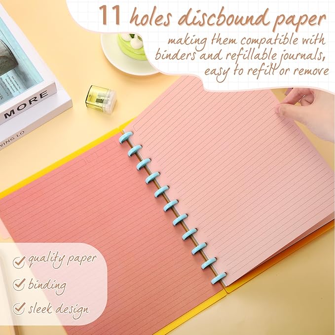 PerKoop 12 Pack 480 Sheets Colored Discbound Refill Paper 8.5 x 11 Inch College Ruled 11 Disc Letter Size Lined Paper Multicolored Refill Notebooks Disc Paper for Refill Paper Journaling (Nutty Color)