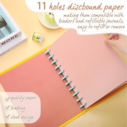 PerKoop 12 Pack 480 Sheets Colored Discbound Refill Paper 8.5 x 11 Inch College Ruled 11 Disc Letter Size Lined Paper Multicolored Refill Notebooks Disc Paper for Refill Paper Journaling (Nutty Color)