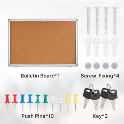 Outdoor Enclosed Cork Bulletin Board Tamper-Proof Dispaly Case, Aluminium Frame, Weatherproof Cork Noticeboard, Enclosed Cork Board for School, Office, Restaurant, Hospital etc（36 * 24inches）