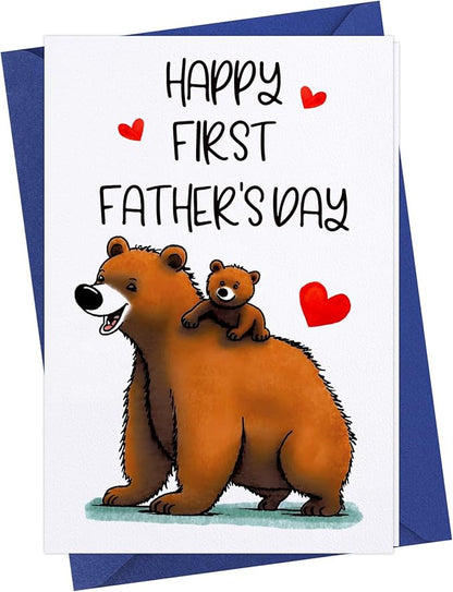 FaCraft Happy First Fathers Day Card for New Dad Dad to Be Expecting Fathers, 4 x 6 Happy 1st Fathers Day Gift Card with Envelope from Wife Daughter Son Baby Boy Girl(Baby Bear)
