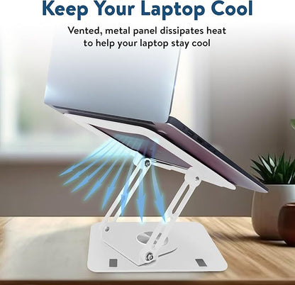Swivel Laptop Stand for Desk, Adjustable Laptop Stand for Desk w/ 360° Rotation, Raise Tilt Cools Laptop with This Ergonomic Laptop Stand Riser, Collapsible iPad Computer Laptop Stand (White)
