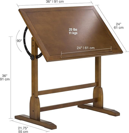 SD Studio Designs Vintage Rustic Oak Top Adjustable Drafting Craft Drawing Hobby Table Writing Studio Desk, 36''W x 24''D
