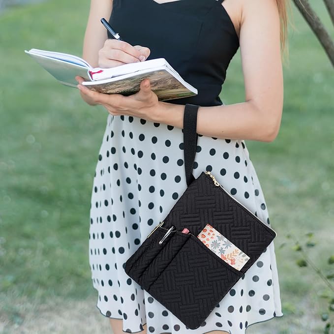 Book Sleeve with Zipper, 11"X9" Padded Book Protector, Washable Quilted Book Covers for Paperbacks, Book Pouch with Pockets for Book Lover Gifts