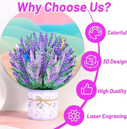 Pop Up Flowers Bouquet Cards Get Well Cards 3D Flower Birthday Cards with Note Card and Envelope for All Occasion Mother's Day Thinking of you Thanksgiving Christmas Gift