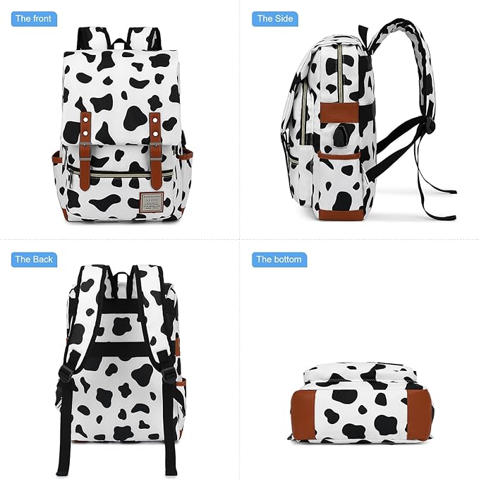 Travel Laptop Backpack Slim Vintage Backpack with USB Charging Port,Water Resistant Business Daypacks College Bag for Men Women,Fits 15.6 Inch Notebook. (Cow)