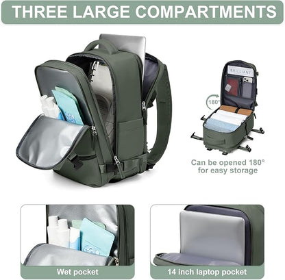 Travel Backpack Simple Durable Carry On Backpack with Shoe Compartment, Personal Item Travel Bag Flight Approved, Water Resistant Laptop Backpack for Women Men Weekender Business, Sage Green
