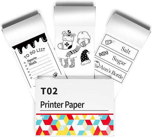 T02 Mini Printer Paper - White Sticker Paper Compatible with T02/M02X/M02L Mini Pocket Printer, Last for 10 Years, Perfect for Journal Photos Study Notes, 50mmx3.5m, 3 Rolls