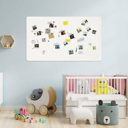Large Bulletin Board - 60 x 36 Inches, Decorative Felt Pin Board for Wall - 5' x 3' Foldable Photo Display Board with Self-Adhesive Tape, Includes 20 Push Pins - White