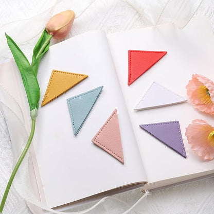 uxcell 6Pcs Leather Square Bookmarks, Corner Bookmarks Book Marks Page Markers Cute Page Clip for Men Women Teacher Reader Book Lover Writers (Haze Blue)