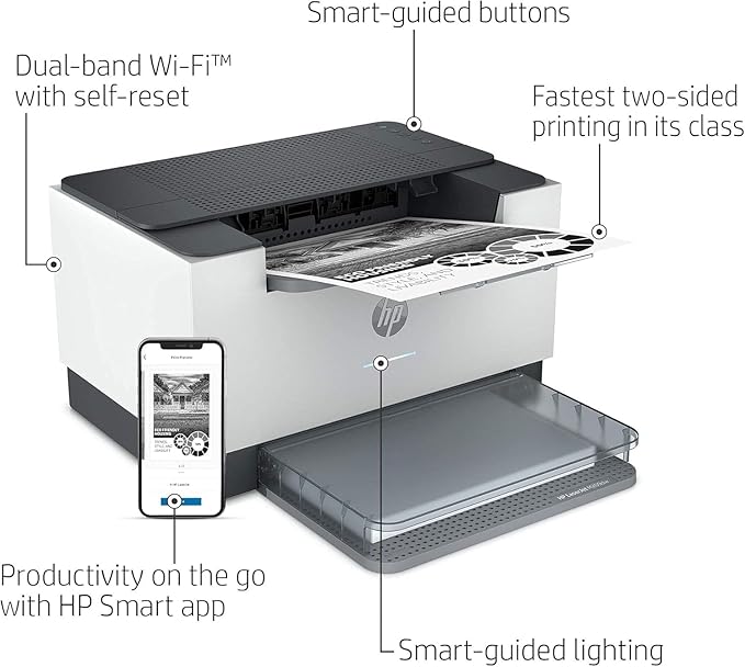 HP Laserjet M209dw High-Speed Wireless Monochrome Laser Printer for Home Use and Small Business, Fast 2-Sided Printing, Dual Band WiFi Compact Black and White Printers (Renewed)