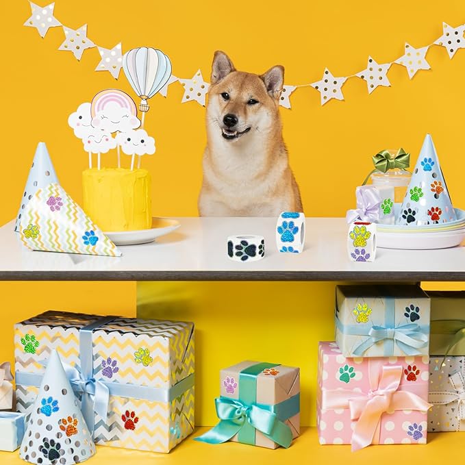 1 Inch Paw Stickers,550Pcs Sparkle Blue Paw Stickers,Self-Adhesive Holographic Shiny Bear Paw Stickers Roll for Kids Birthday Decor Envelopes Seals Cards Gift Wrap