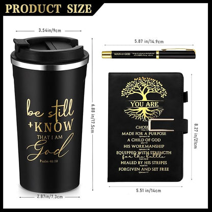 Pickmesh 3 Pcs Christian Gift for Men Man of God Gift Bible Verse A5 Leather Journal with Ballpoint Pen 17 oz Stainless Steel Tumbler Easter Gift Baskets for Father's Day Pastor Birthday Church(Black)