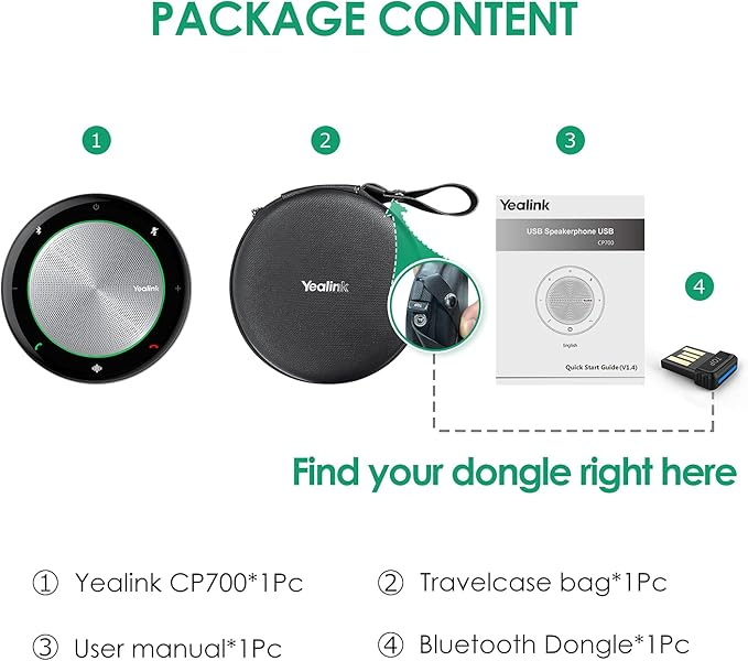 Yealink Bluetooth Speakerphone Conference Speakerphone Microphone Teams Certified CP700 USB Speaker Full Duplex Noise Reduction Algorithm Home Office 360° Voice Pickup